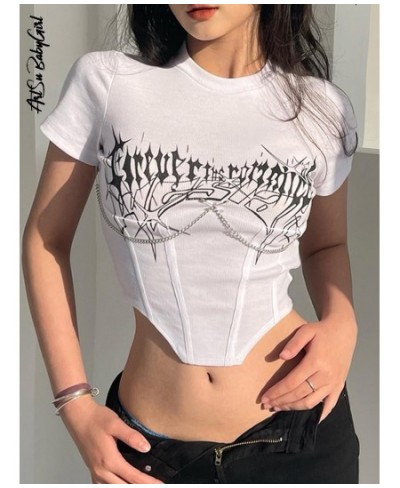 Graphic T Shirts White Corset Top Y2K Crop Top White Top Solid Black O Neck Tshirt Women Streetwear Skinny Short Sleeve Tees ...