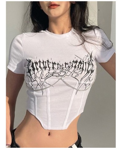 Graphic T Shirts White Corset Top Y2K Crop Top White Top Solid Black O Neck Tshirt Women Streetwear Skinny Short Sleeve Tees ...