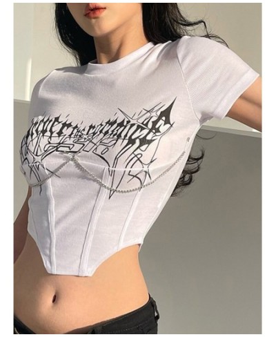 Graphic T Shirts White Corset Top Y2K Crop Top White Top Solid Black O Neck Tshirt Women Streetwear Skinny Short Sleeve Tees ...