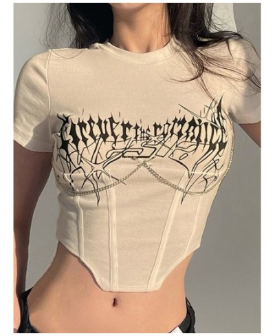 Graphic T Shirts White Corset Top Y2K Crop Top White Top Solid Black O Neck Tshirt Women Streetwear Skinny Short Sleeve Tees ...