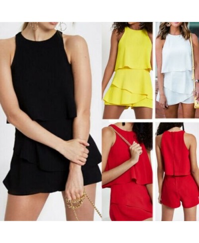 Summer Women Casual Playsuits Women's Holiday Summer O-Neck Sleeveless Solid Playsuits Loose Ruffles Playsuit jumpsuit $34.01...