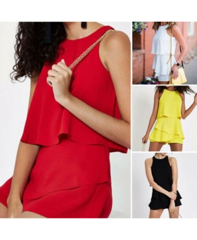 Summer Women Casual Playsuits Women's Holiday Summer O-Neck Sleeveless Solid Playsuits Loose Ruffles Playsuit jumpsuit $34.01...