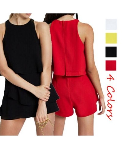 Summer Women Casual Playsuits Women's Holiday Summer O-Neck Sleeveless Solid Playsuits Loose Ruffles Playsuit jumpsuit $34.01...