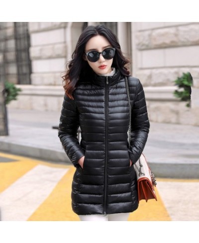 Slim Solid Women's Winter Long Down Jacket Oversized Stand Collar Office Ladies Thin Down Coat Female 2023 Overcoat $50.91 - ...