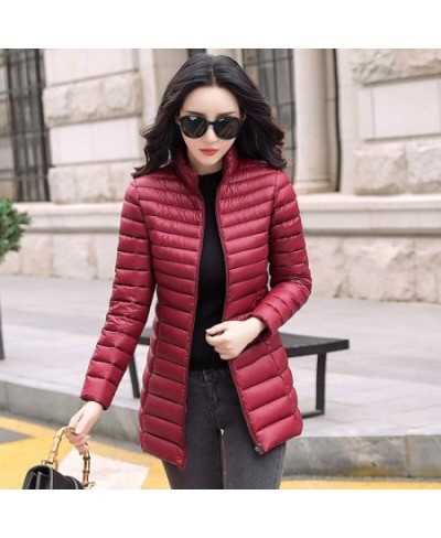 Slim Solid Women's Winter Long Down Jacket Oversized Stand Collar Office Ladies Thin Down Coat Female 2023 Overcoat $50.91 - ...