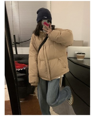 Women Stand Collar Casual Loose Khaki Cotton Jackets Solid Color Warm Korean Style Fashion Coat 2022 Winter Harajuku Outwear ...