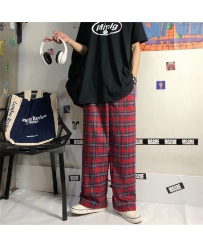 Women Gothic Korean Fashion Oversized Wide 2023 Pop Leg Sweatpants Harajuku Red Plaid Classic Pants Streetwear Checked Trouse...