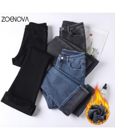 2022 Fashion Fleece Women Flared Jeans Loose Denim Pants Bottom Straight High Waist Stretch Urban Female Flare Trouser $58.82...