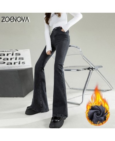 2022 Fashion Fleece Women Flared Jeans Loose Denim Pants Bottom Straight High Waist Stretch Urban Female Flare Trouser $58.82...