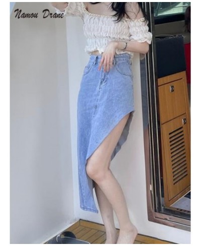 Namou Drane Denim Skirt Women's 2022 New Summer Port Color Light Slit Hip Wrap Skirt Medium Long Fashionable High-waisted Ski...