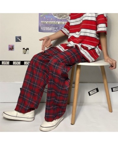 Women Gothic Korean Fashion Oversized Wide 2023 Pop Leg Sweatpants Harajuku Red Plaid Classic Pants Streetwear Checked Trouse...