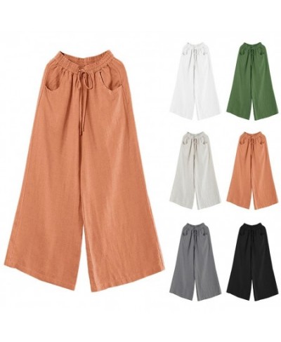 Women Pants Trousers Cotton Line Long Straight Pants for Women High Waist Wide Leg Pants Loose Casual Women Pants Trousers $2...