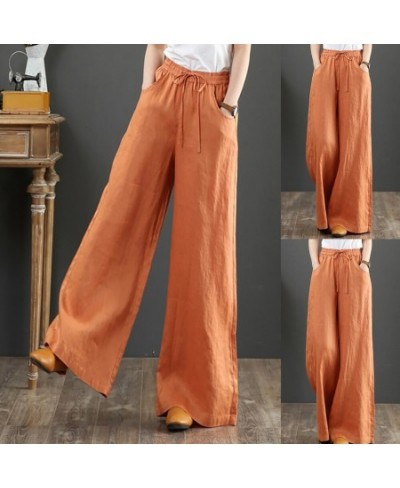 Women Pants Trousers Cotton Line Long Straight Pants for Women High Waist Wide Leg Pants Loose Casual Women Pants Trousers $2...