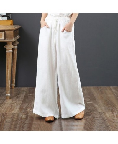 Women Pants Trousers Cotton Line Long Straight Pants for Women High Waist Wide Leg Pants Loose Casual Women Pants Trousers $2...