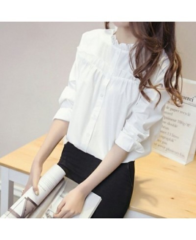 2023 White Korea Top Women Ruffled Collar Peplum Long Sleeve Elegant Plain Blouse Female Shirt High Quality S-3XL XXXL $24.98...