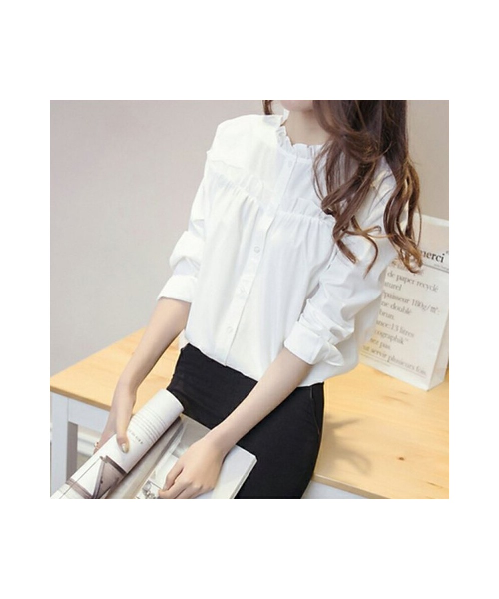 2023 White Korea Top Women Ruffled Collar Peplum Long Sleeve Elegant Plain Blouse Female Shirt High Quality S-3XL XXXL $24.98...