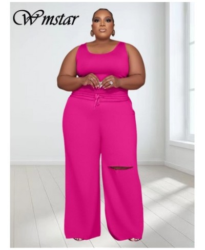 Plus Size Two Piece Set Women 2023 Solid Shirts Vest and Pants Holes Pockets Lace Up Fashion Matching Suit $48.17 - Plus Size...