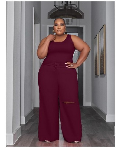 Plus Size Two Piece Set Women 2023 Solid Shirts Vest and Pants Holes Pockets Lace Up Fashion Matching Suit $48.17 - Plus Size...