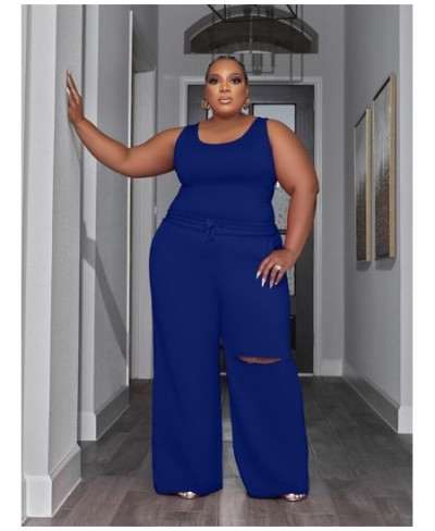 Plus Size Two Piece Set Women 2023 Solid Shirts Vest and Pants Holes Pockets Lace Up Fashion Matching Suit $48.17 - Plus Size...