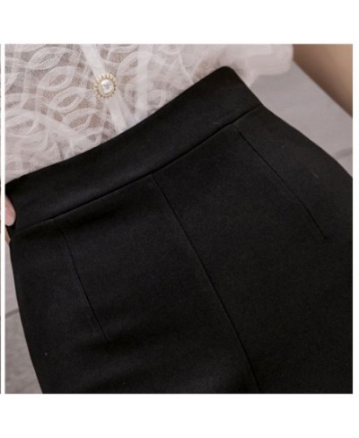 Women Black Skirts Vintage Ruffles High Waist Split Midi Skirt Office Lady Irregular Stitching Mermaid Skirt Femme $34.51 - S...