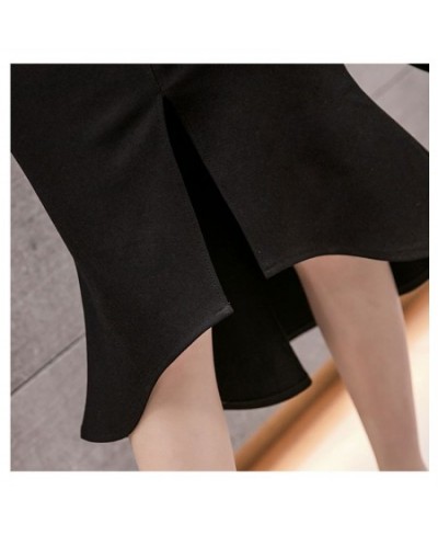 Women Black Skirts Vintage Ruffles High Waist Split Midi Skirt Office Lady Irregular Stitching Mermaid Skirt Femme $34.51 - S...