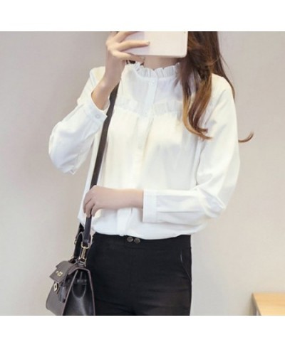 2023 White Korea Top Women Ruffled Collar Peplum Long Sleeve Elegant Plain Blouse Female Shirt High Quality S-3XL XXXL $24.98...