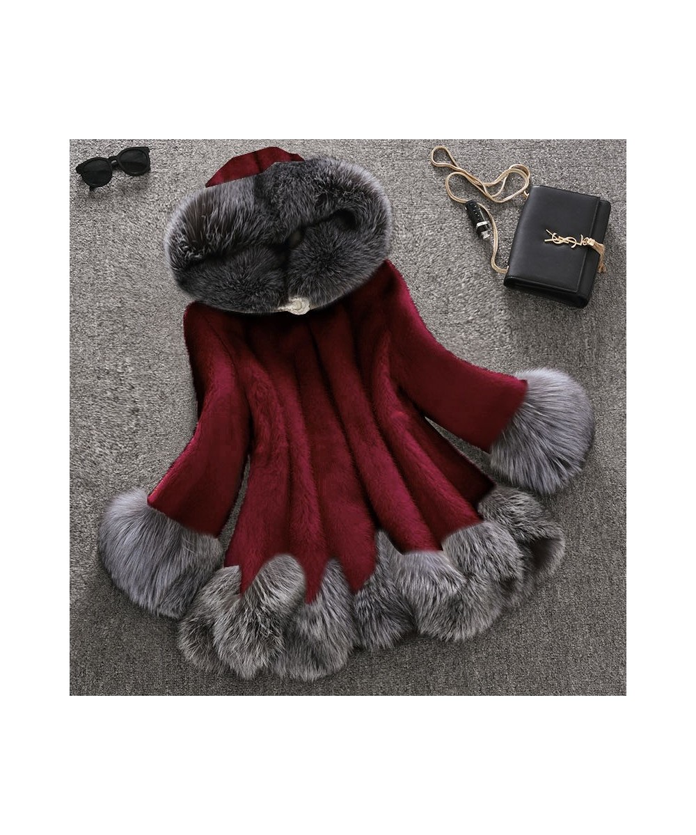 Faux Fur Coat Women's Autumn & Winter Mink Fur Coat Fox Collar Hooded Jacket Top Fur Women's Christmas Dress Autumn & Winter ...