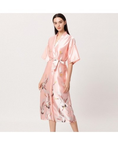 Women Nightgown Ice Silk Chinese Style Crane Print Half Sleeve Kimono Bathrobe Bride Bridesmaid Wedding Long Robe Non-suit $2...