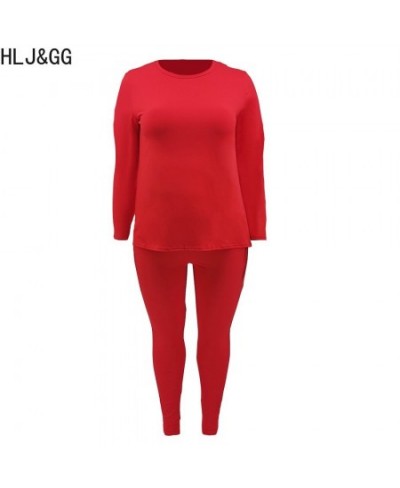 Plus Size Women Clothing XL-5XL Casual Solid Long Sleeve Top And Skinny Pants Two Piece Sets Outfits Female 2pcs Outfits $57....