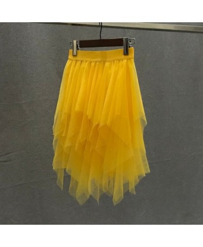 Tulle Skirts for Women Irregular New Fashion Elastic High Waist Mesh Red Tutu Skirt Sexy Pleated Long Skirts Midi Skirts Wome...