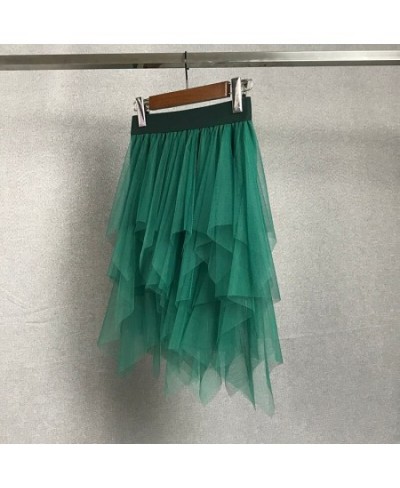 Tulle Skirts for Women Irregular New Fashion Elastic High Waist Mesh Red Tutu Skirt Sexy Pleated Long Skirts Midi Skirts Wome...