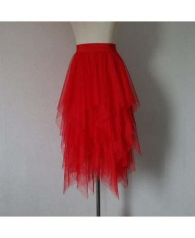 Tulle Skirts for Women Irregular New Fashion Elastic High Waist Mesh Red Tutu Skirt Sexy Pleated Long Skirts Midi Skirts Wome...