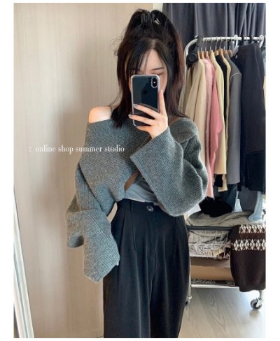 Women Autumn Winter Crew-neck Solid Color Irregular Clipping Knitwear Blouses Baggy Long Sleeve Simplicity Lady Knitted Tops ...