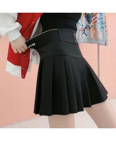 Y2K Harajuku Button Letter Printed Pleated Skirt Elastic High Waist A-Line Mini Skirt Korean Fashion School Kawaii Women Skir...