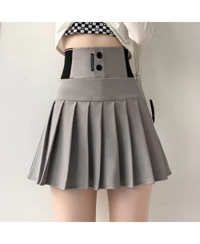 Y2K Harajuku Button Letter Printed Pleated Skirt Elastic High Waist A-Line Mini Skirt Korean Fashion School Kawaii Women Skir...