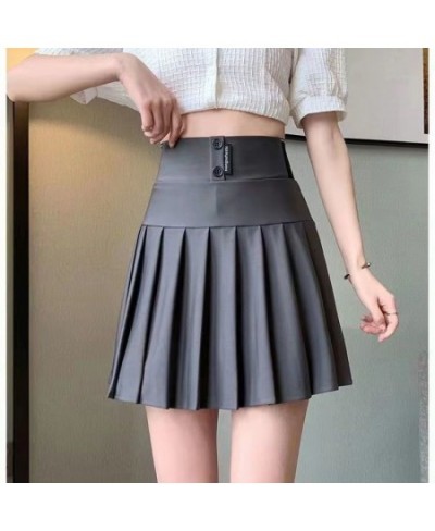 Y2K Harajuku Button Letter Printed Pleated Skirt Elastic High Waist A-Line Mini Skirt Korean Fashion School Kawaii Women Skir...