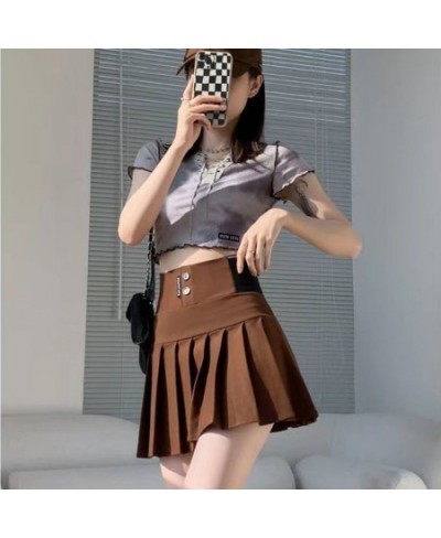 Y2K Harajuku Button Letter Printed Pleated Skirt Elastic High Waist A-Line Mini Skirt Korean Fashion School Kawaii Women Skir...