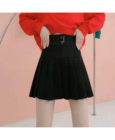 Y2K Harajuku Button Letter Printed Pleated Skirt Elastic High Waist A-Line Mini Skirt Korean Fashion School Kawaii Women Skir...