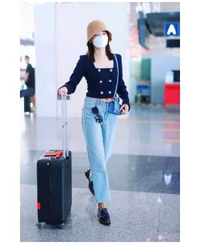 Women High Waisted Light Blue Slightly Elastic Nine-Piece Straight Jeans $75.92 - Jeans