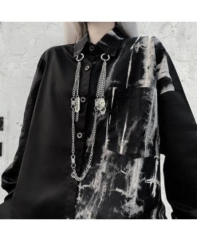 Punk Gothic Shirt Women Mall Goth Patchwork Black Blouses Harajuku Tie Dye Long Sleeve Top Oversized Streetwear Splice Top $3...