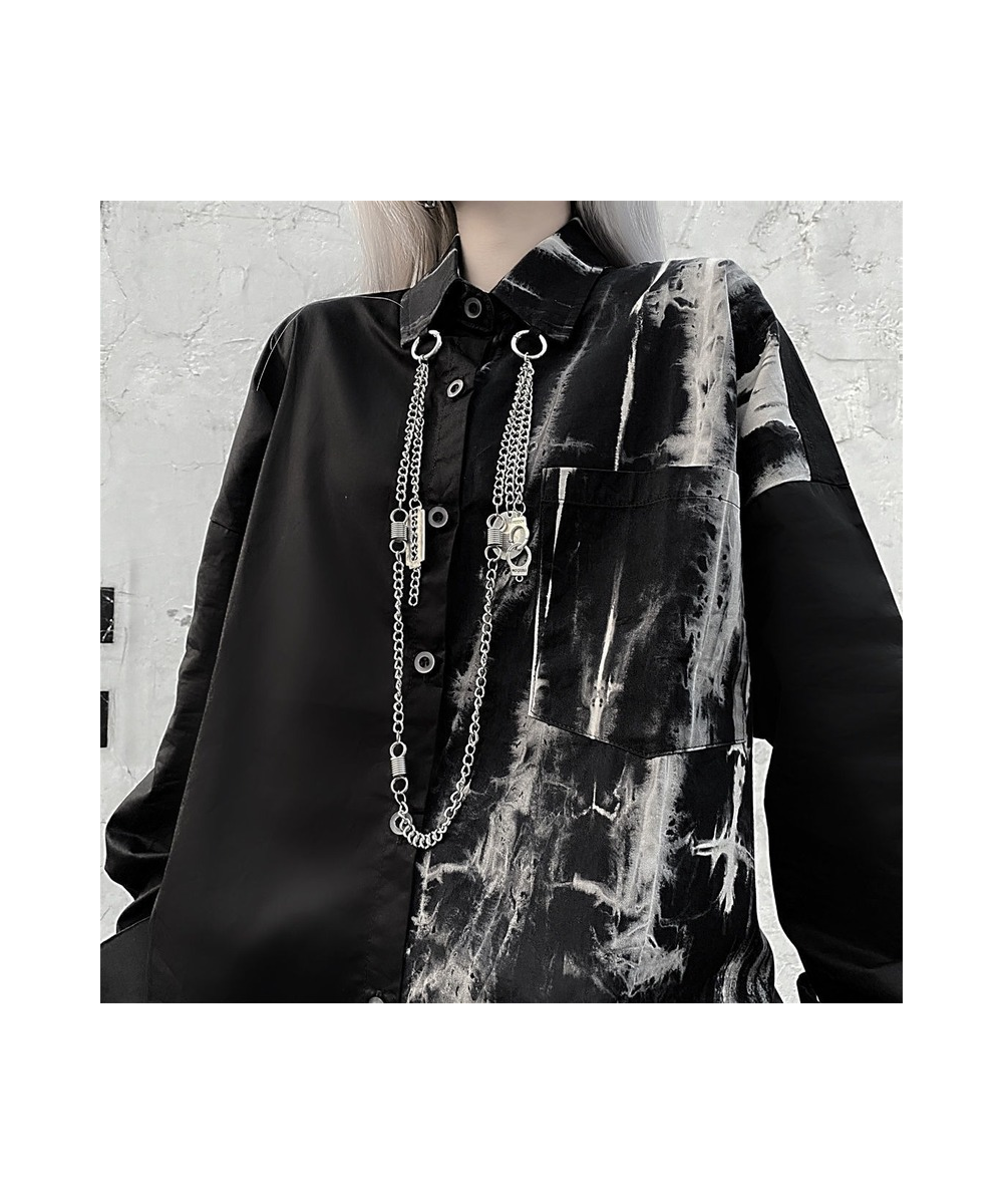 Punk Gothic Shirt Women Mall Goth Patchwork Black Blouses Harajuku Tie Dye Long Sleeve Top Oversized Streetwear Splice Top $3...