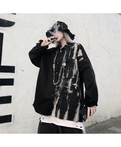 Punk Gothic Shirt Women Mall Goth Patchwork Black Blouses Harajuku Tie Dye Long Sleeve Top Oversized Streetwear Splice Top $3...