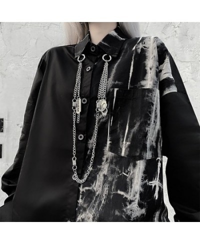 Punk Gothic Shirt Women Mall Goth Patchwork Black Blouses Harajuku Tie Dye Long Sleeve Top Oversized Streetwear Splice Top $3...