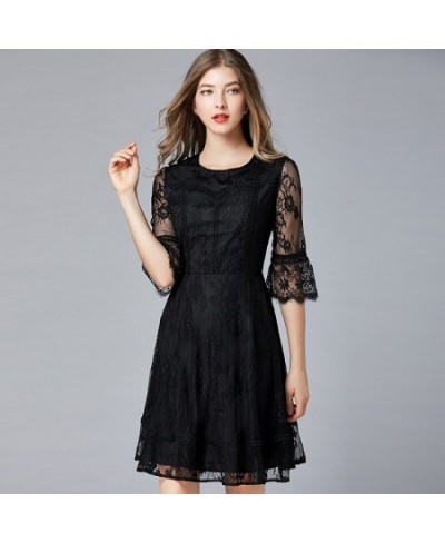 small black dress spring and summer new fat sister round neck 5-sleeve swing temperament large lace dress $74.95 - Dresses