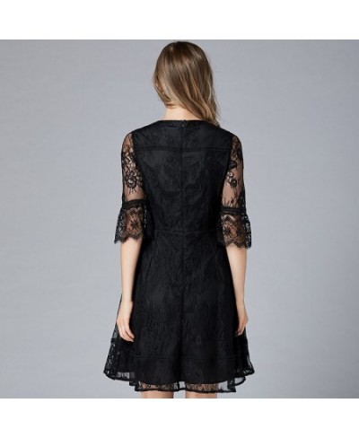 small black dress spring and summer new fat sister round neck 5-sleeve swing temperament large lace dress $74.95 - Dresses