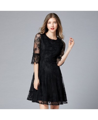 small black dress spring and summer new fat sister round neck 5-sleeve swing temperament large lace dress $74.95 - Dresses