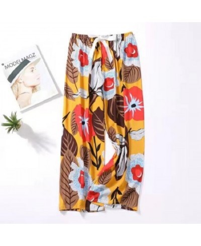 New Spring Summer Sleep Wear Women Pajama Printed Loose Sleeping Bottoms Cotton Pants Female Calf-Length Pants Lounge Home We...