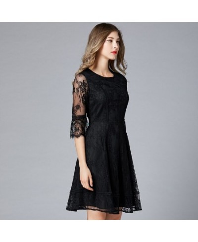 small black dress spring and summer new fat sister round neck 5-sleeve swing temperament large lace dress $74.95 - Dresses