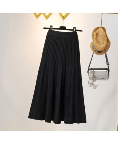 Beige Knitted Solid Color Autumn Winter Long Black Skirts For Women Female Vintage High-Waisted Skirts Clothes 2022 Spring 65...