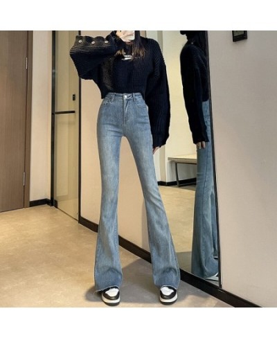 Winter Women's Warm Flare Jeans Fashion High Waist Thick Fleece Pants Raw Edge Korean Slim Velvet Denim Trousers Vintage Blue...